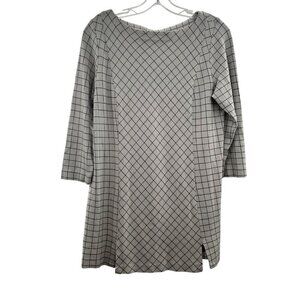 J.Jill Ponte Checkered Boat Neck Top 3/4 Sleeve Black/White Size Medium
